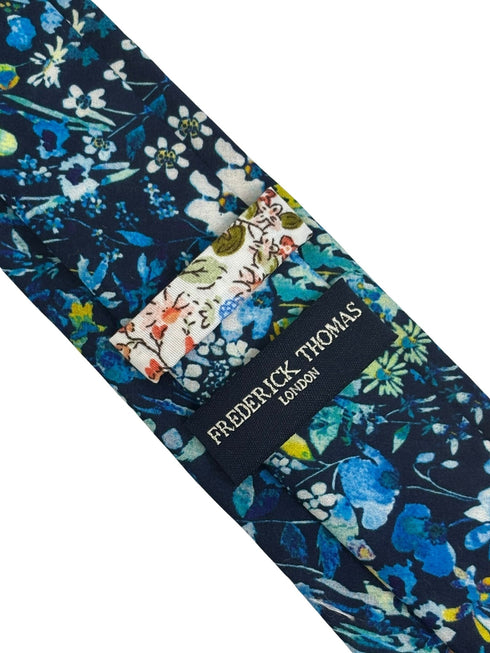 navy dark blue floral wildflower cotton tie in a  liberty style design